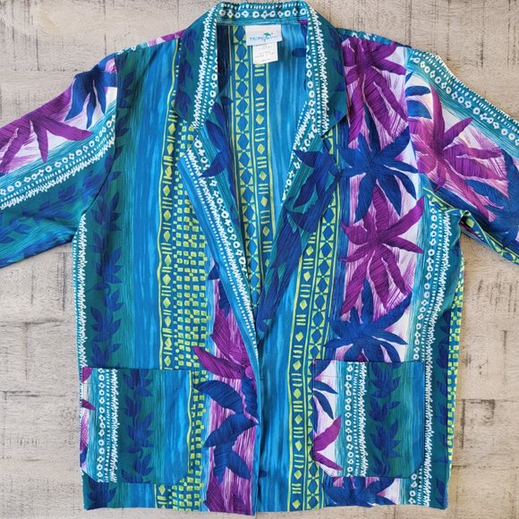 Bold Tropical Print Boxy Statement Blazer Jacket Medium - Picture 1 of 14